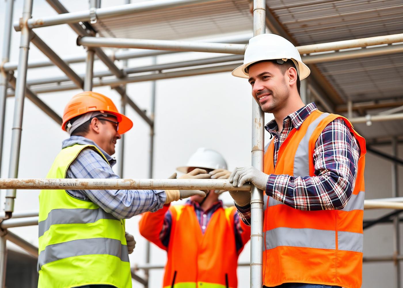 Workers safely assembling scaffolding on a construction project