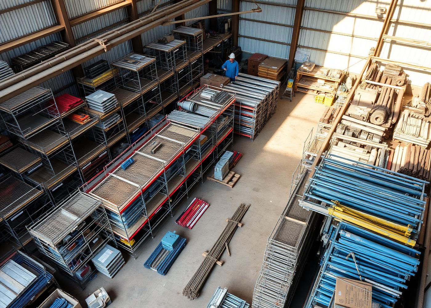 Large inventory of scaffolding materials at a fabrication yard
